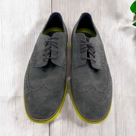 Cole Haan LunarGrand Mens Wing Tip Light Weight Gray Suede Oxford Shoes Size 11 - Picture 1 of 6